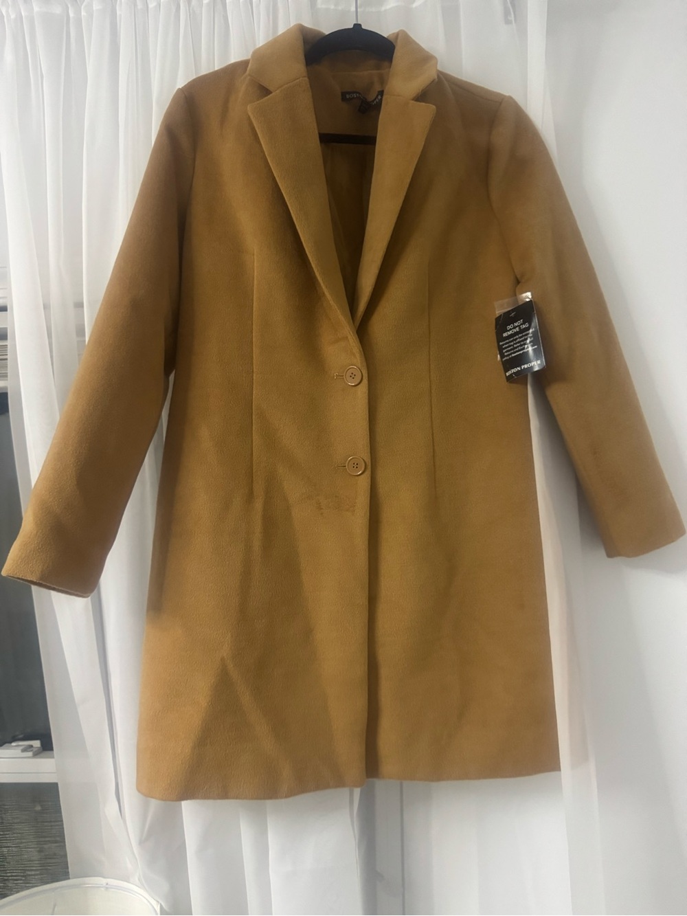 Boston Proper Camel/Tan Single-Breasted Trench Coat